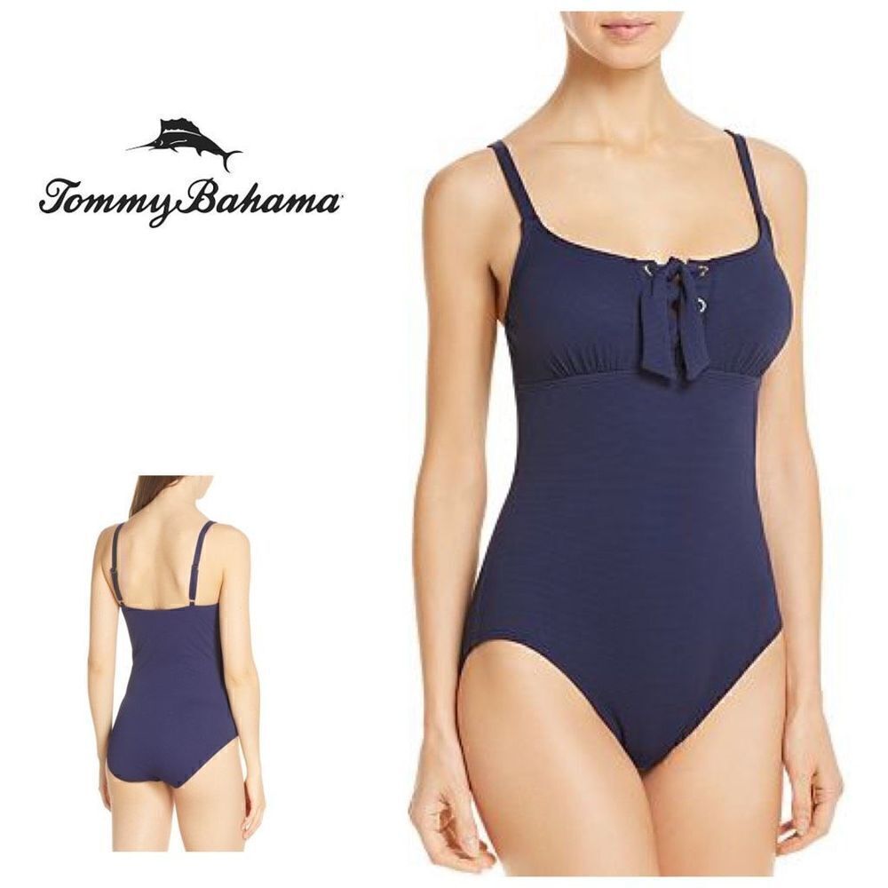 New. Tommy Bahama navy lace front swimsuit.